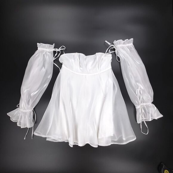 ALAMOUR The Label Celine Mini Dress White Organza Angelic Fairy Romantic Bridal - Picture 1 of 8